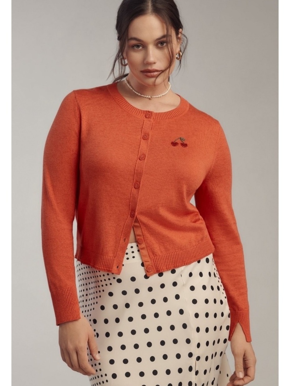 Anthropologie Maeve Icon Crew-Neck Cardigan Sweater Beaded Cherry NWT 3X Plus